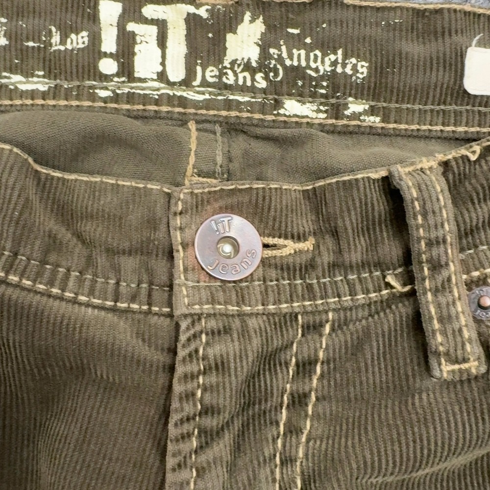 iT Jeans Corduroy Pants Womens 27 Olive Green Flare Low Rise Hottie Y2K Boho - Picture 4 of 10